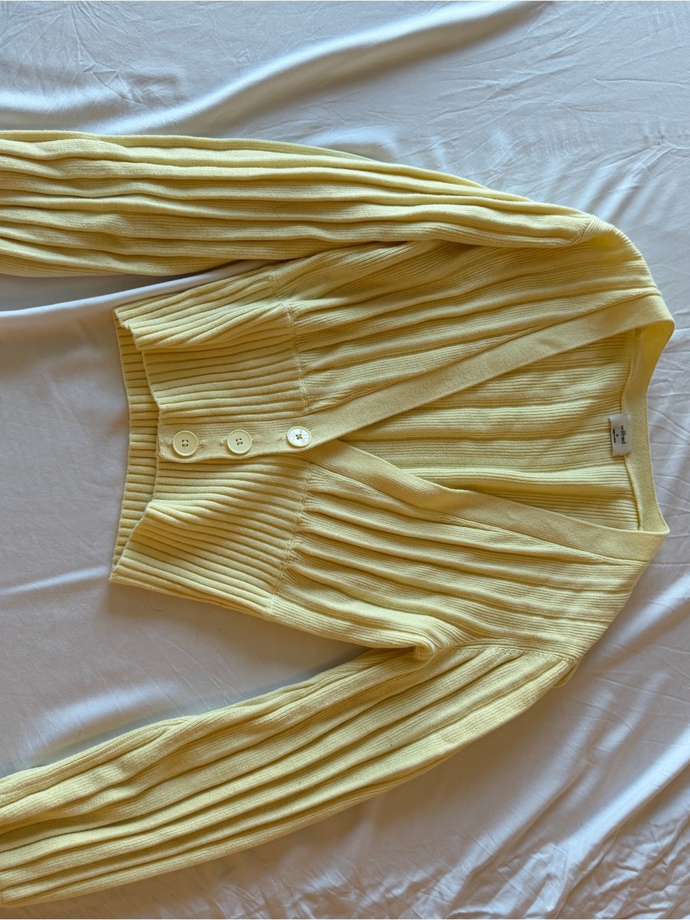 Aritzia Cropped V-Neck Button Cardigan in Yellow